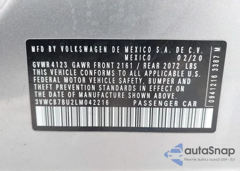 2020 Volkswagen Jetta 1.4T R-Line/1.4T S/1.4T Se from USA, damaged, VIN 3VWCB7BU2LM042216